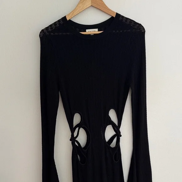 Sau Lee Black Long Sleeve Dress with Cut-Out Accents Long Sleeve